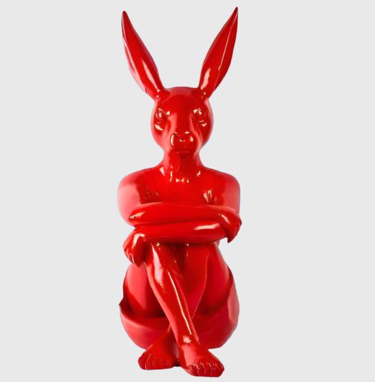 Crimson Hopper: Geometric Rabbit Sculpture